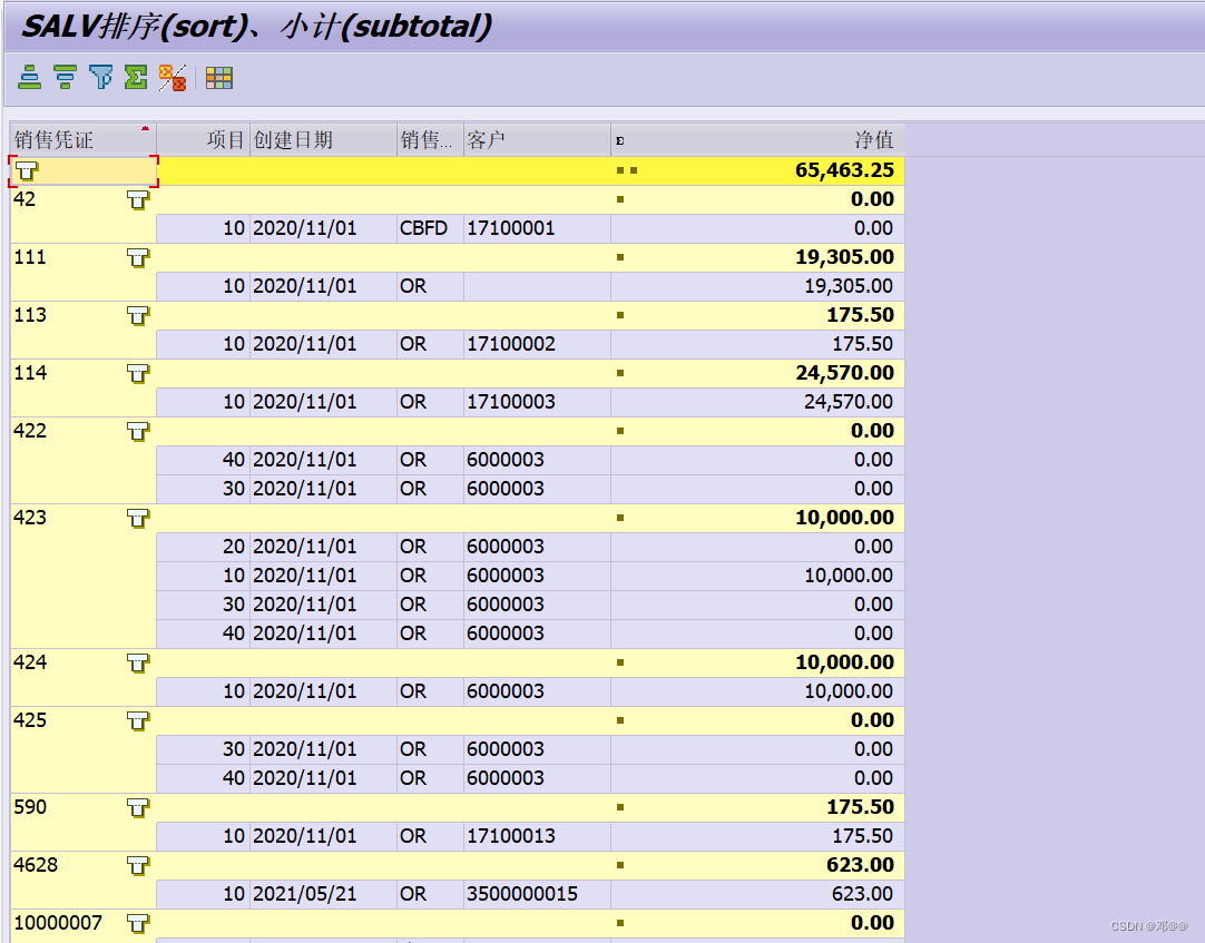 十二、SALV 排序(sort)、小计(subtotal)