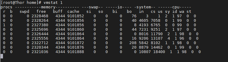 linux下使用vmstat检测系统资源（cpu、内存、IO）的变化