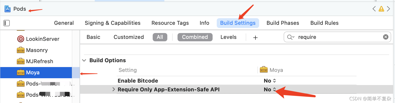 修改Require Only AppExtension-Safe 