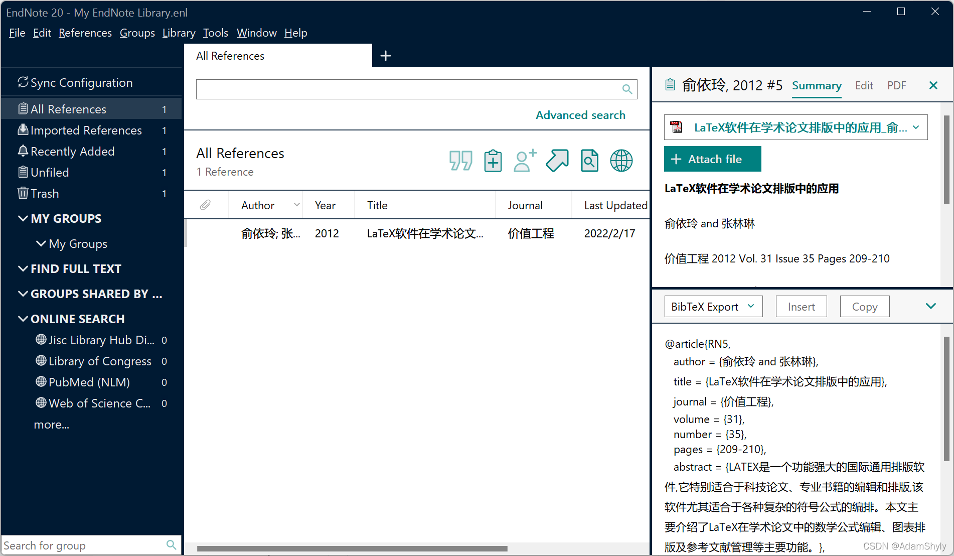 EndNote20导入知网文献和导出BibTeX于TexStudio-CSDN博客