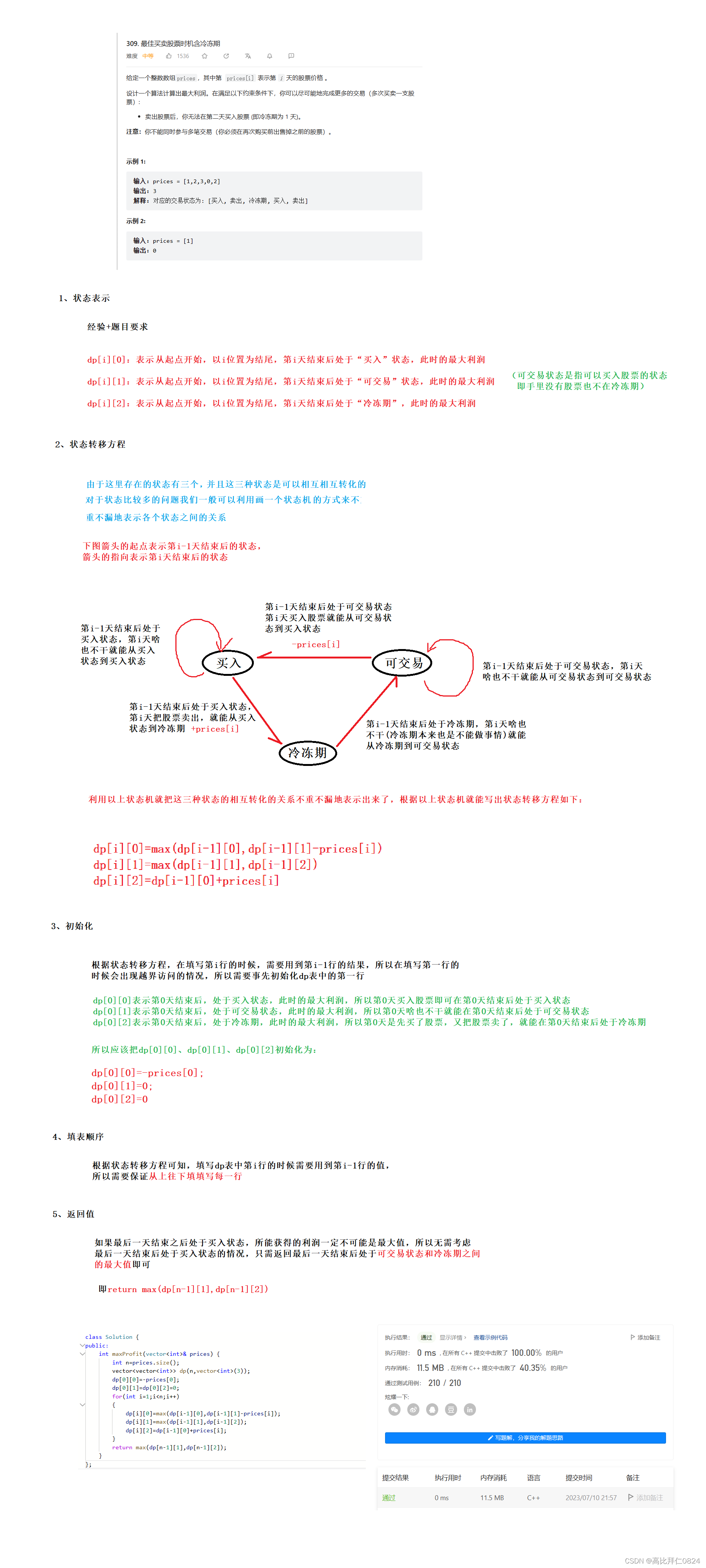 力扣 -- 309. 最佳买卖股票时机含冷冻期