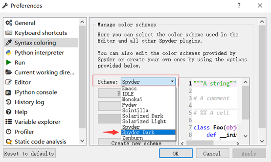 Spyder(python3.7 )白色背景太亮眼，如何更换成黑色?_spyder界面设置成黑色-CSDN博客