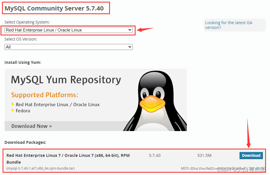 官网下载MySQL Community Server 5.7.40