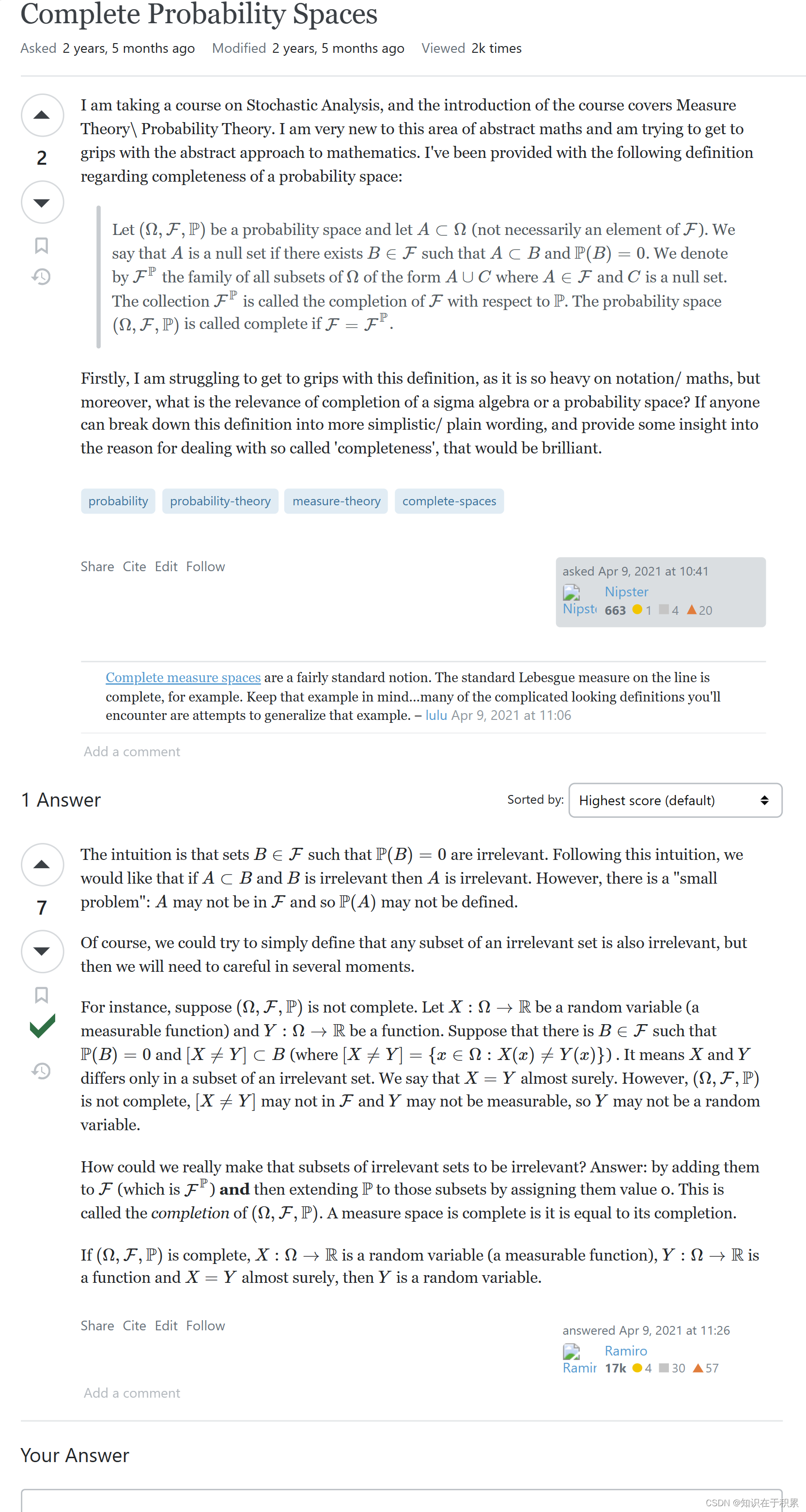 Complete Probability Spaces