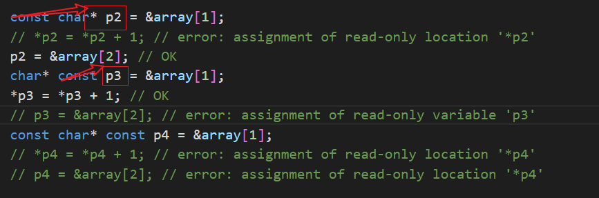 gcc error assignment of read only location