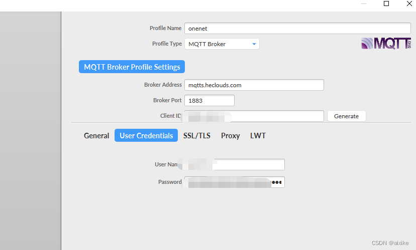 MQTT.fx链接配置页