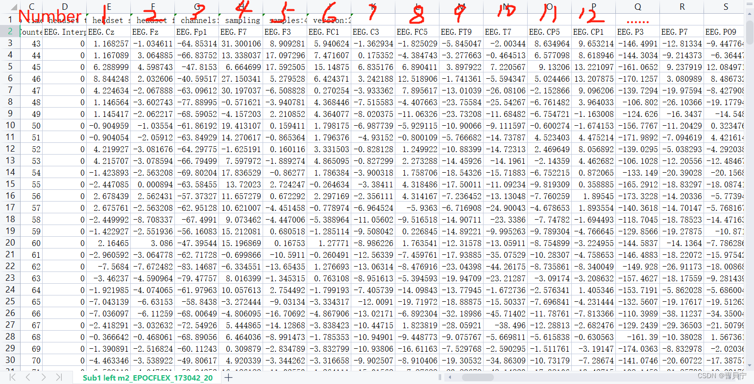 注意实际采集到的EEG中各导联的位次