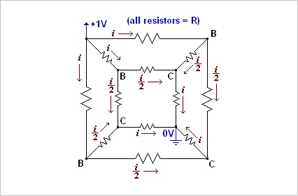 ▲ 图3 电阻网络立方体等效电路