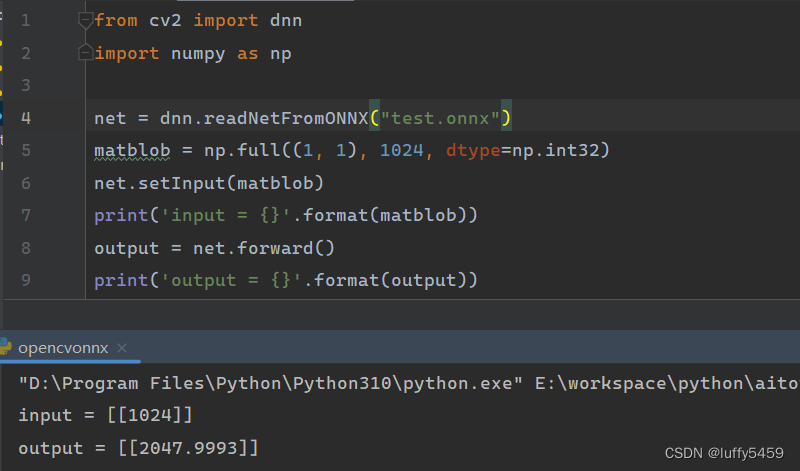 opencv-python加载pytorch训练好的onnx格式线性回归模型