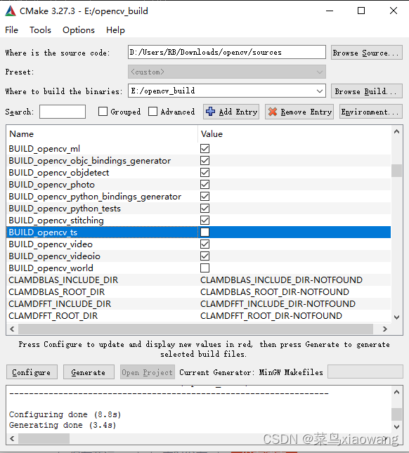 OpenCV使用CMake和MinGW-w64的编译安装