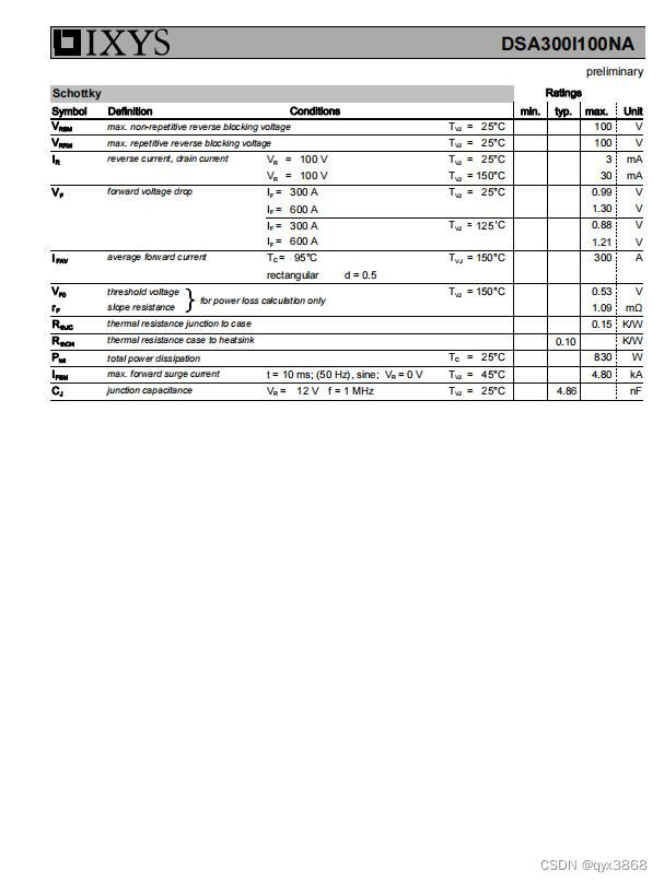 ASEMI代理艾赛斯二极管DSA300I100NA，肖特基DSA300I100NA