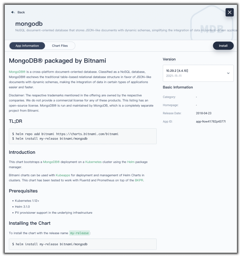 图 3 Bitnami 官方镜像仓库提供的 MongoDB