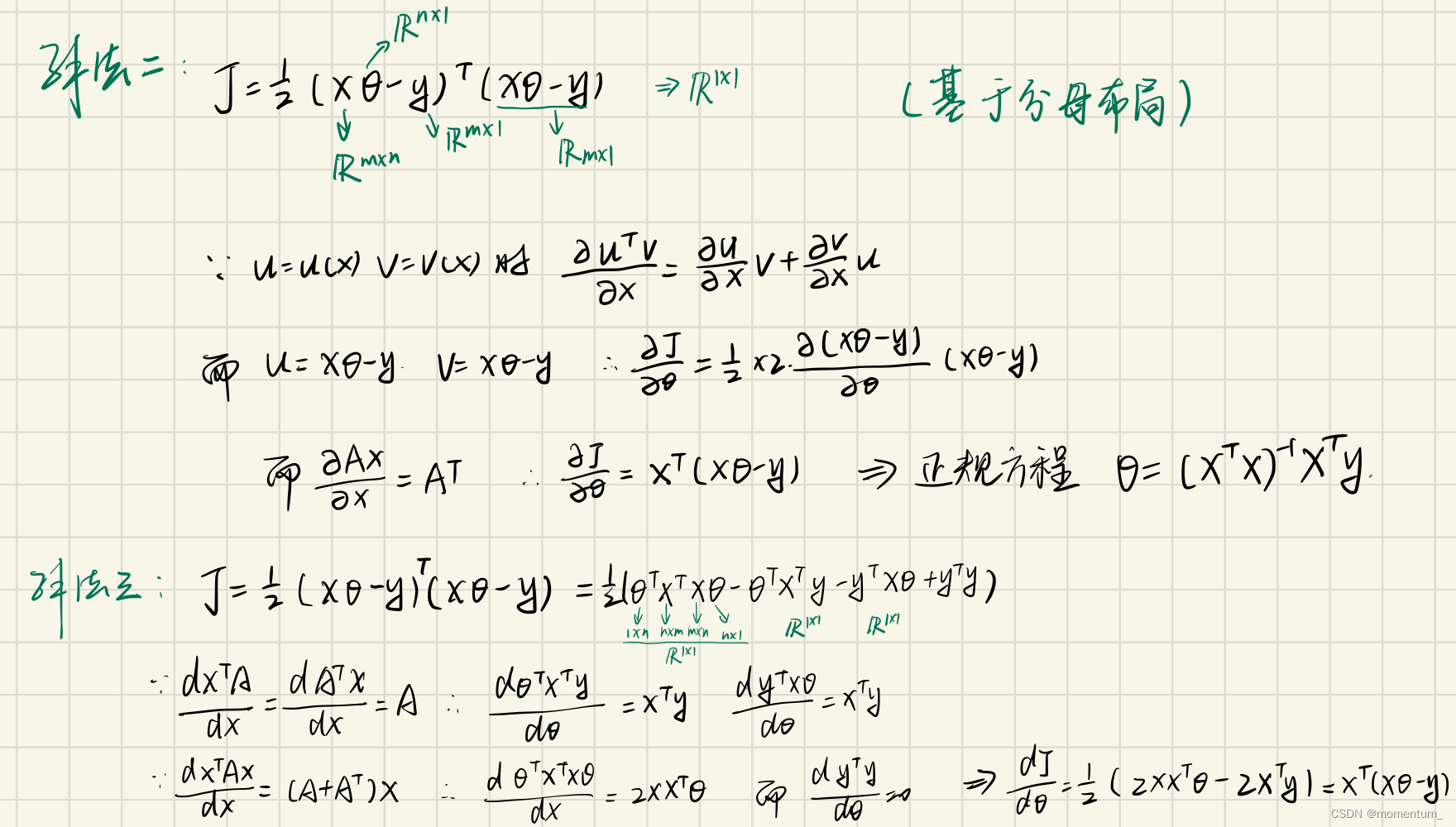 正规方程（Normal equations）推导过程