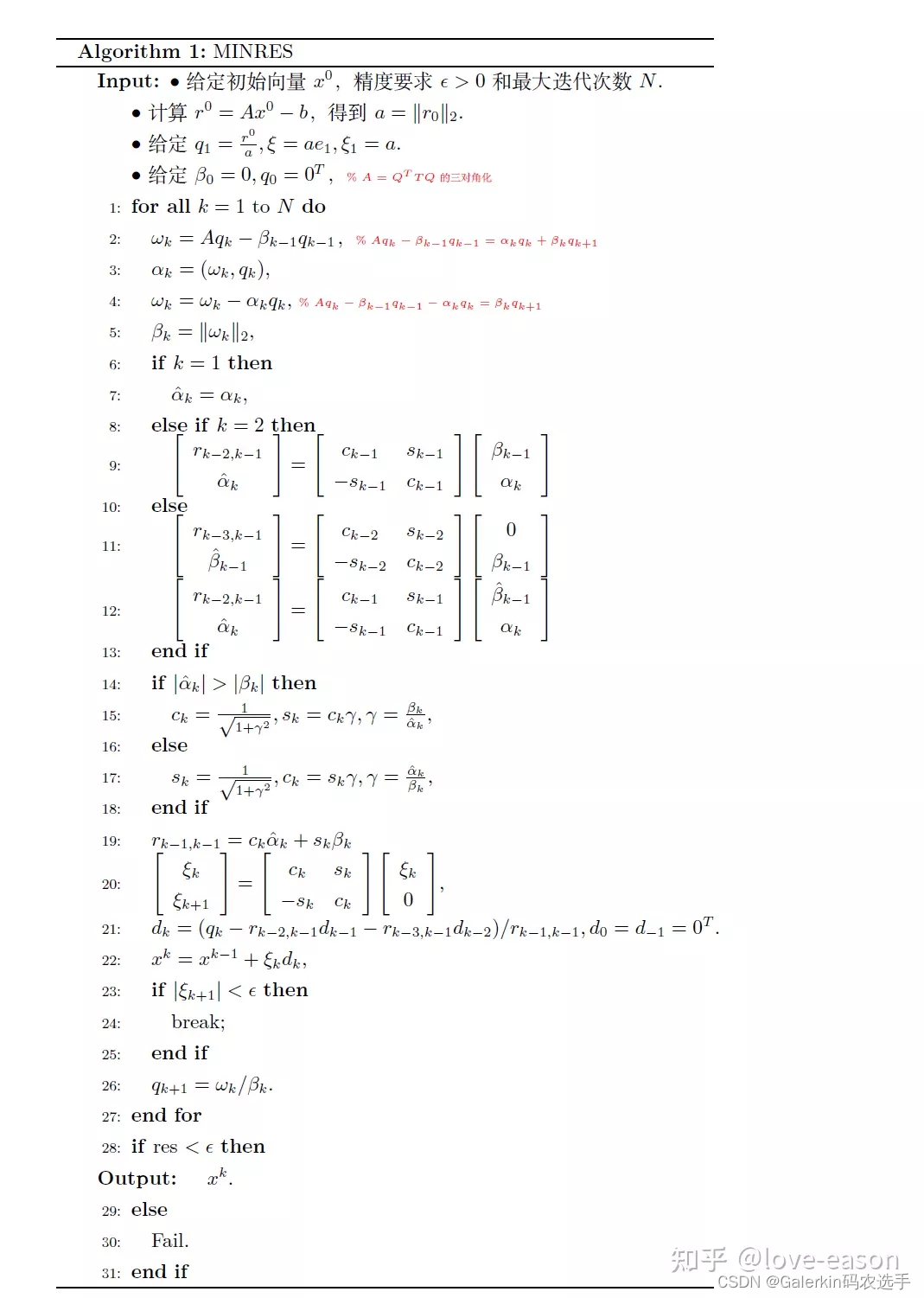 MINRES（极小残差算法）求解线性系统详细解读