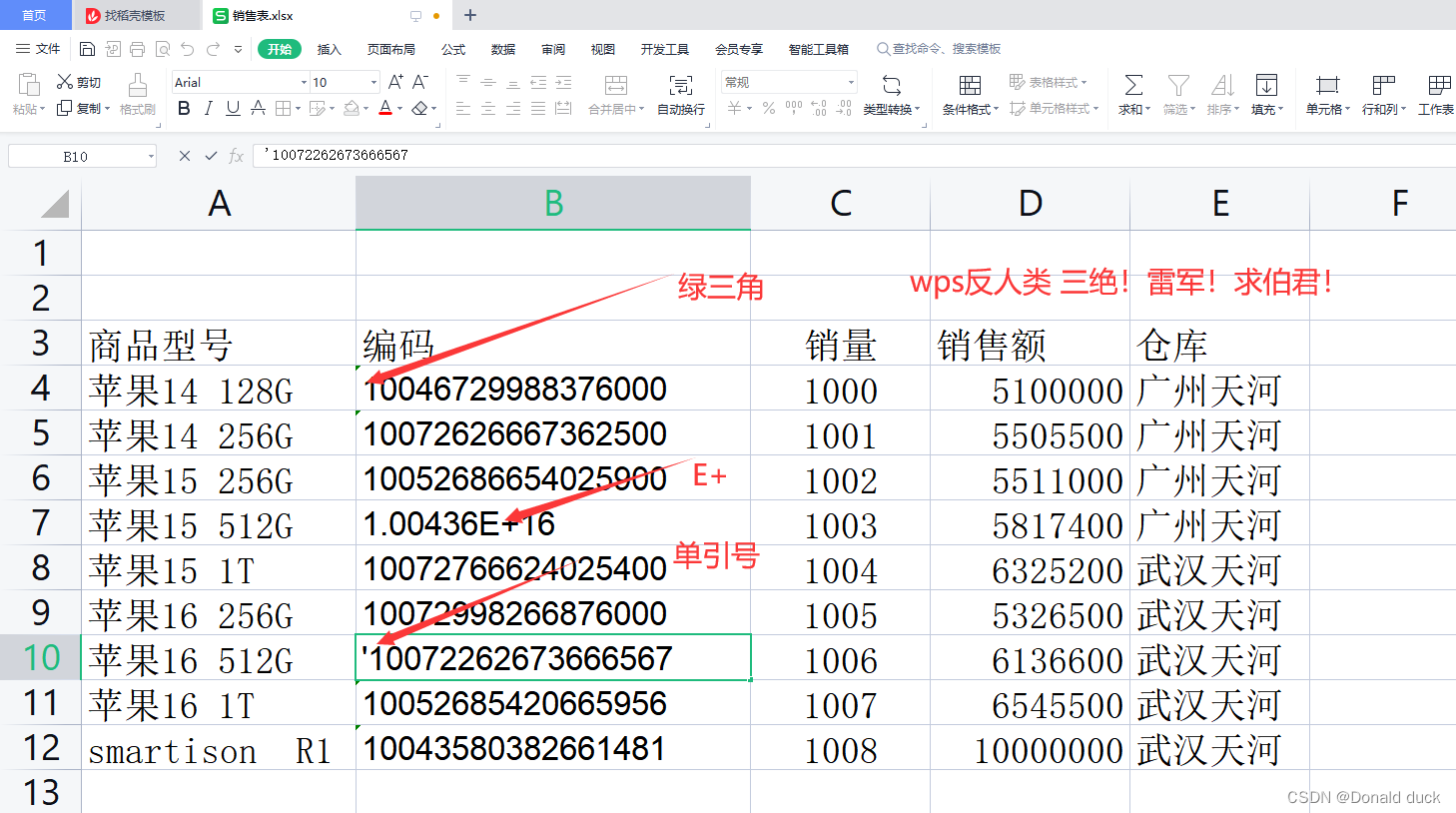 WPS表格数据出现绿色小三角，单引号，E+的原因说明和完美解决方案，终结版。