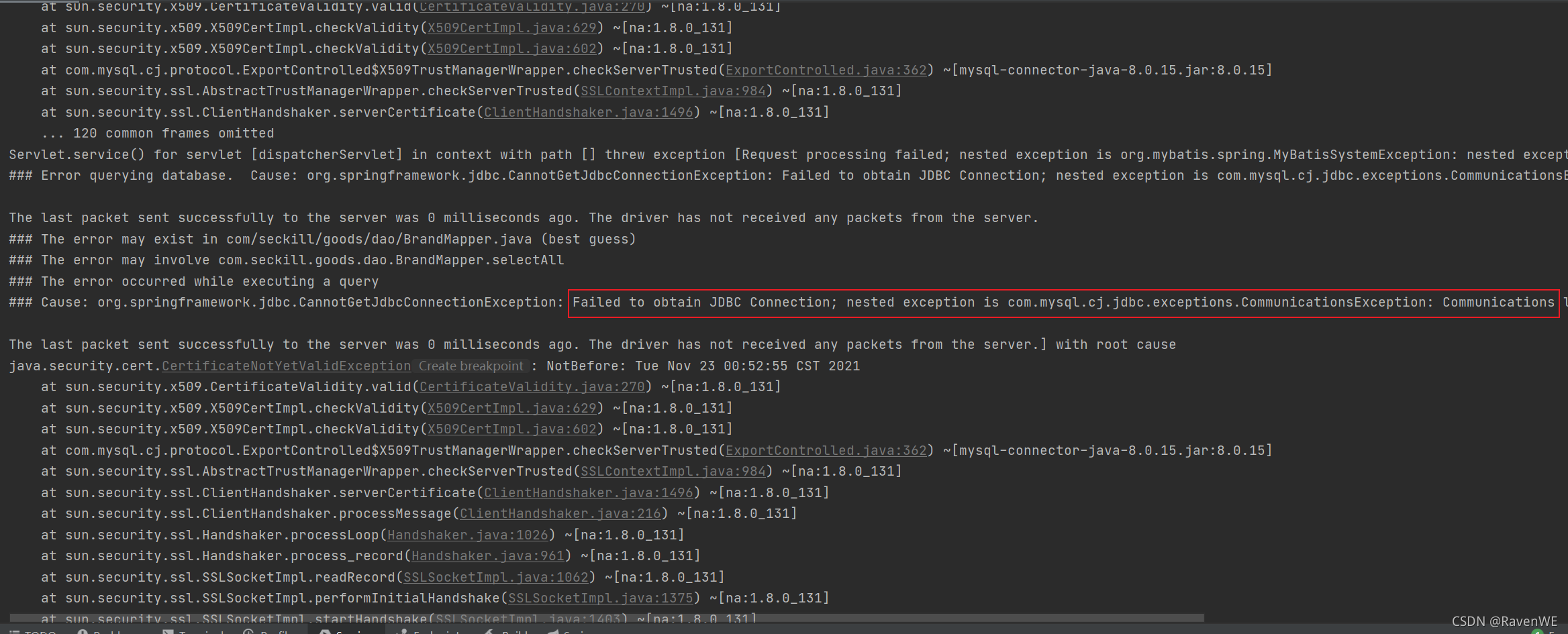 Failed to obtain JDBC Connection; nested exception is com.mysql.cj.jdbc ...