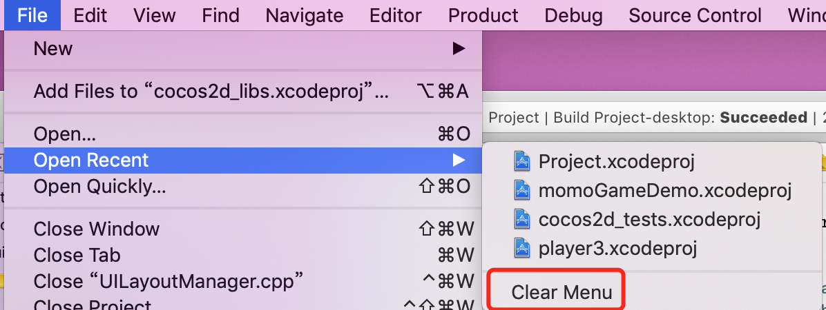 Xcode 清空最近打开的项目