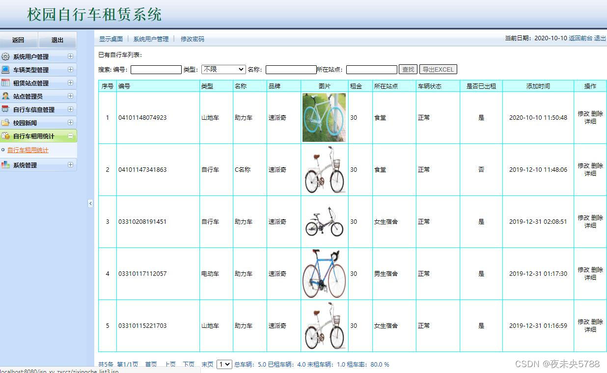 JSP校园自行车租赁网站平台管理系统