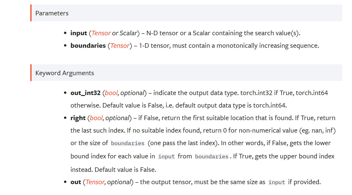 pytorch中 torch.bucketize(input, boundaries)根据boundaries返回input中每个元素的区间