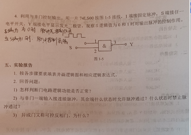 数字逻辑实验一 门电路逻辑功能及测试