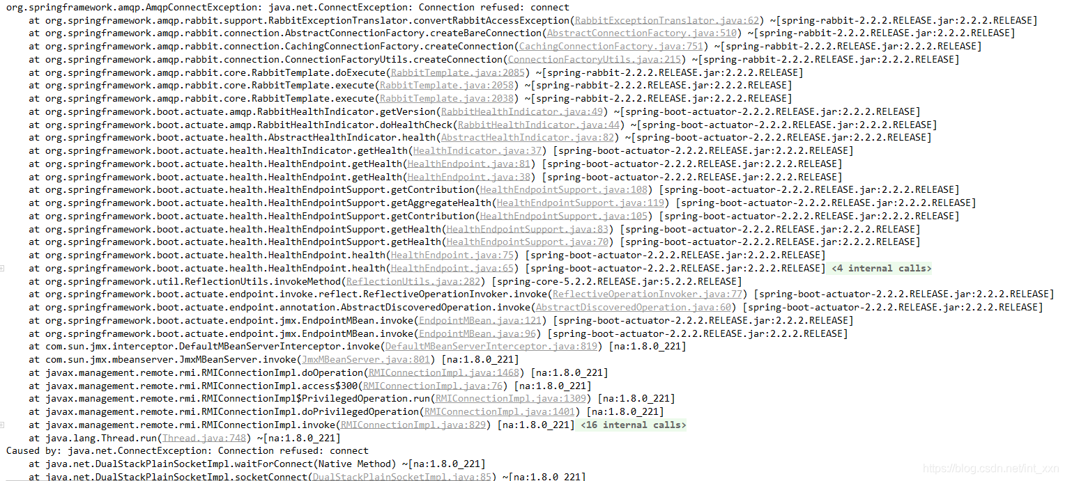 AmqpConnectException Connection refused