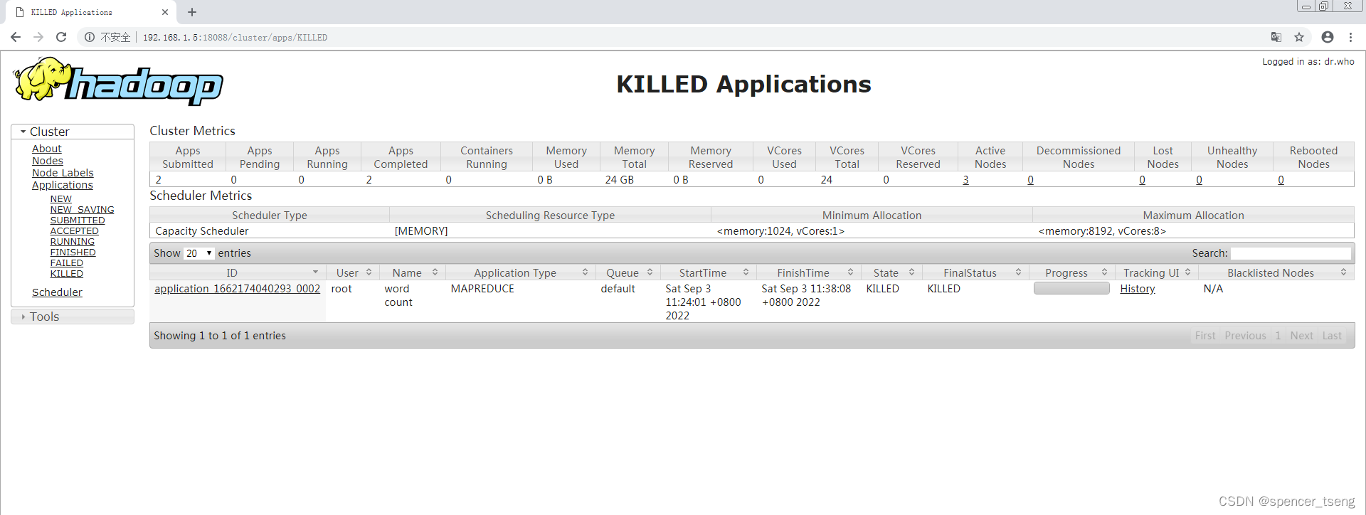 hadoop2.7.7 yarn application kill application_id_hadoop kill