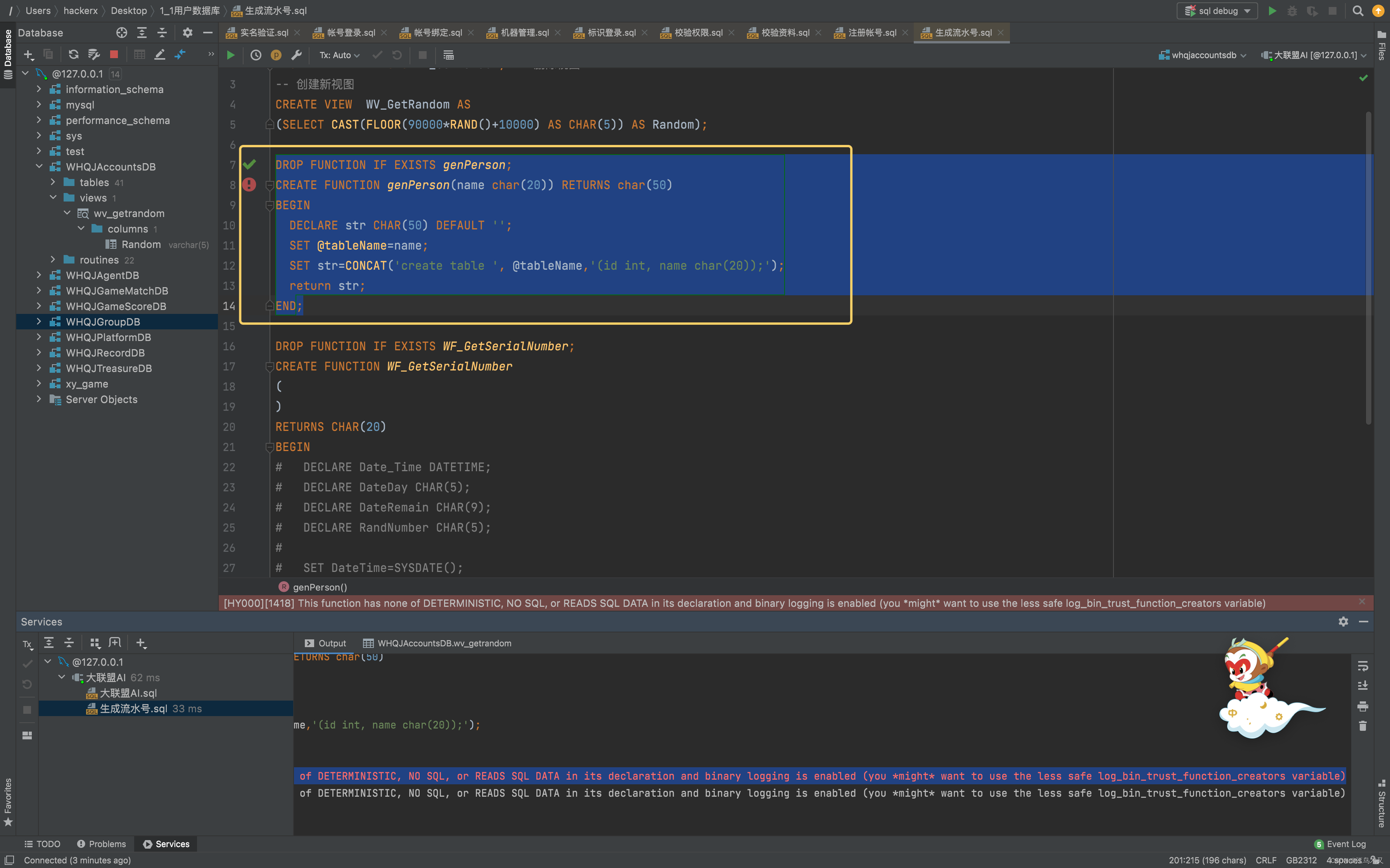 This function has none of DETERMINISTIC, NO SQL, or READS SQL DATA in ...