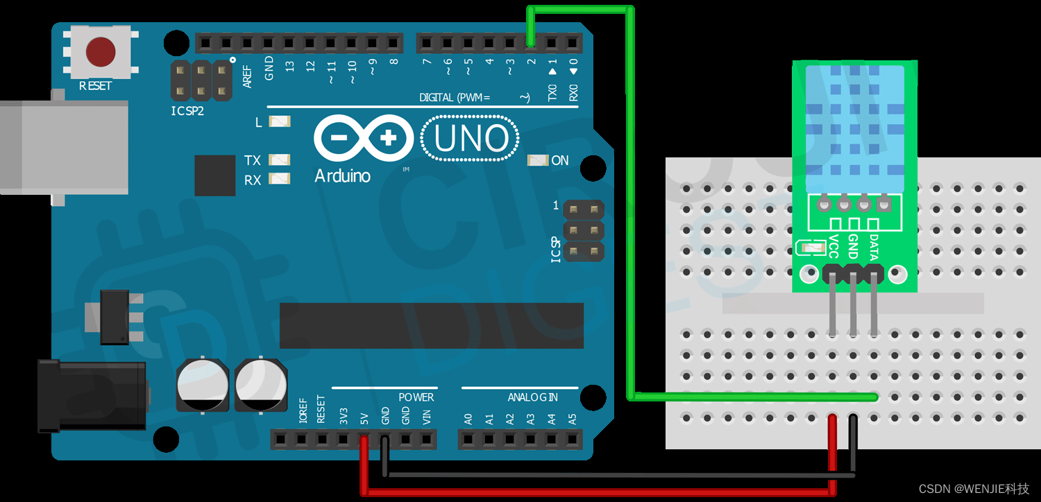 将 dht11 传感器与 arduino 连接的电路图