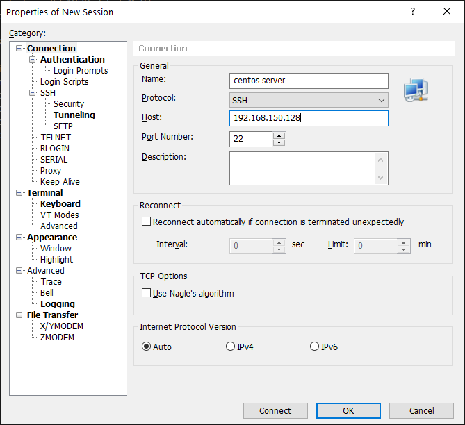 在Xshell新建一个ssh连接
