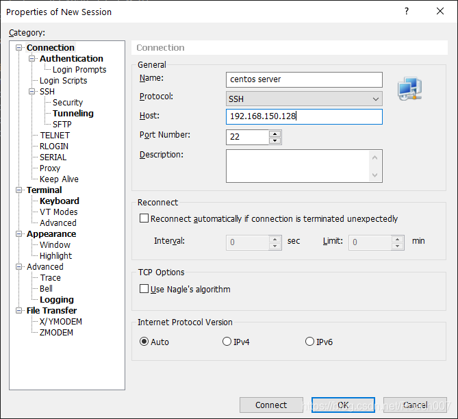 在Xshell新建一个ssh连接