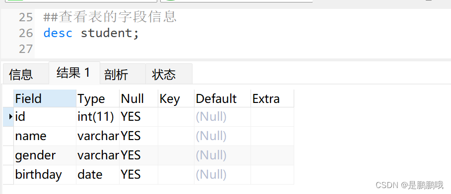 查看表的字段信息