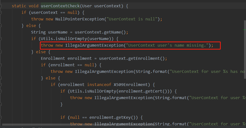 Fabric 报错：java.lang.IllegalArgumentException UserContext user‘s name