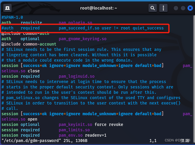 注释掉#auth required pam_succeed_if.so user != root quiet_success