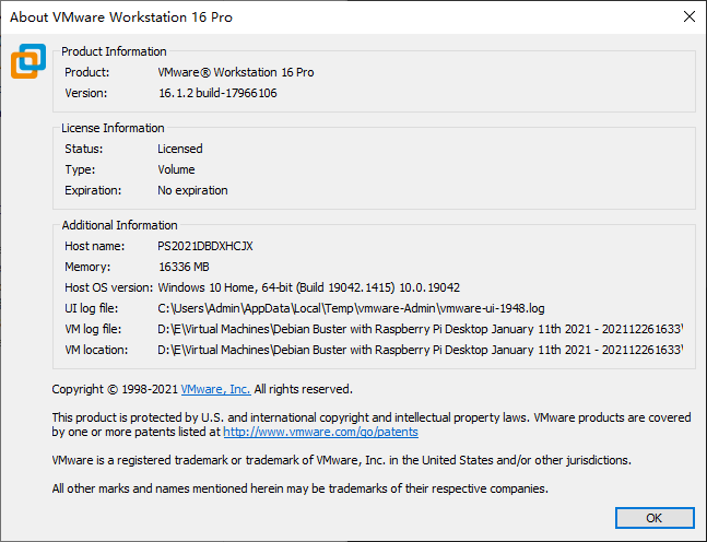  VMware Workstation 16 Pro Raspberry Pi Desktop 