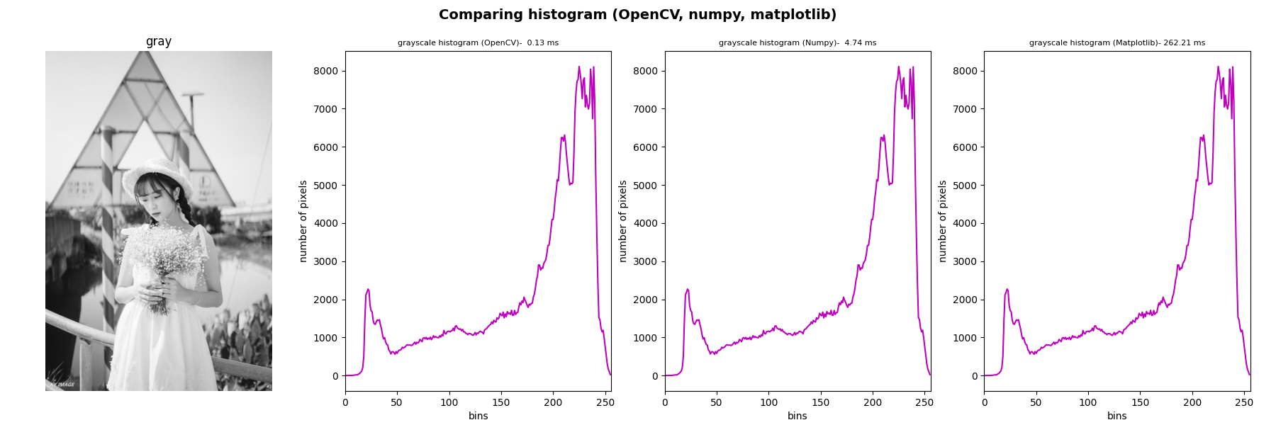 OpenCV、NumPy和Matplotlib灰度直方图比较