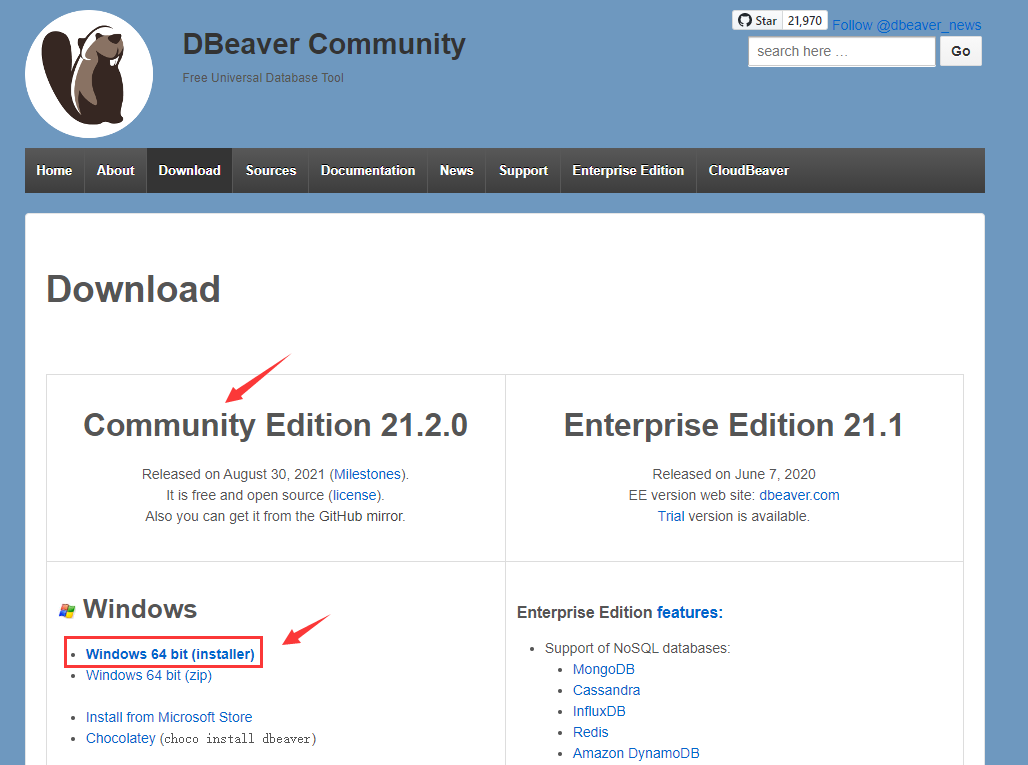 Windows download and install database graphical management tool DBeaver ...
