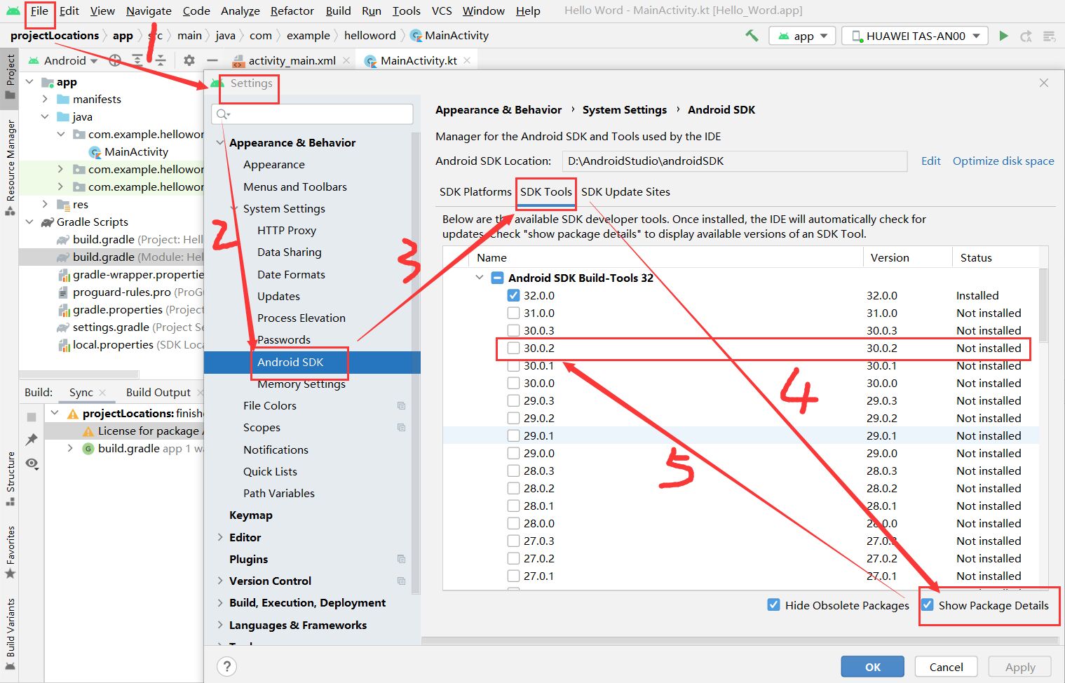 android studio license for package android sdk build tools 30.0.2 not accepted.