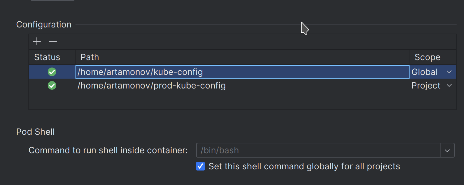 Support for multiple kubeconfig files in a single project