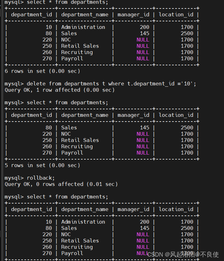 Mysql中默认自动事务autocommit关闭和开启方式、rollback回滚恢复数据的使用方法