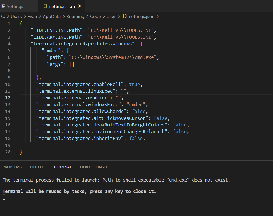 The terminal process command 'C:\Windows\System32\cmd.exe' failed to launch  (exit code: 2) - Super User