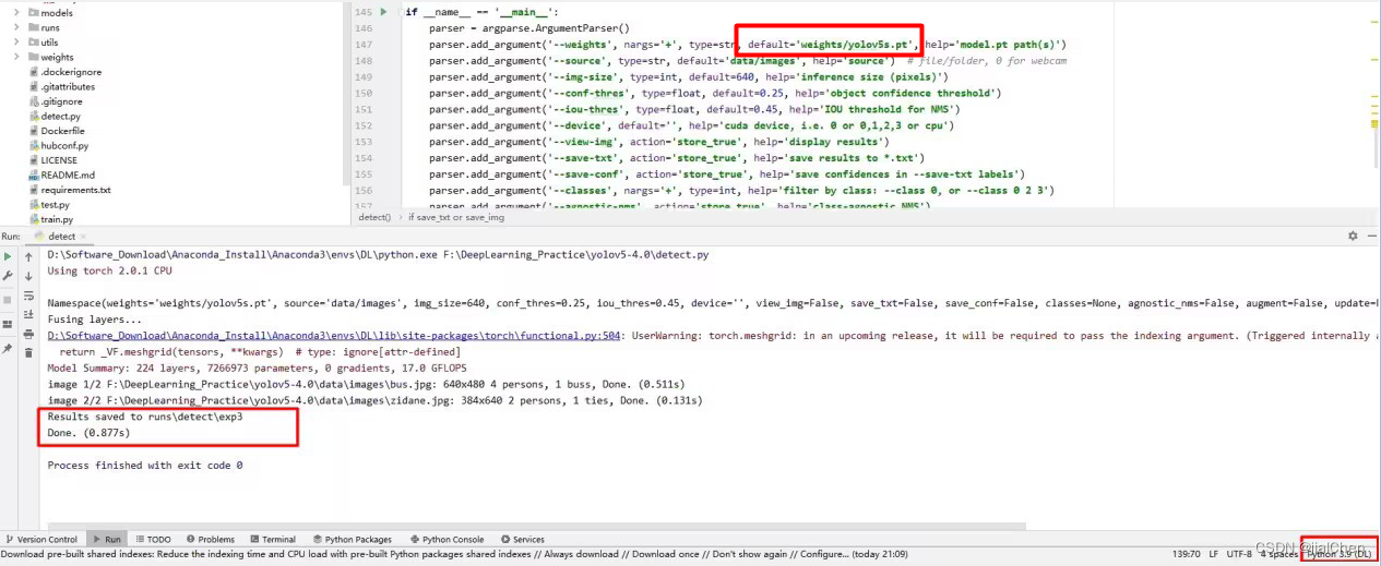 yolov5环境搭建（Anaconda-py3.9、PyTorch-CPU、yolov5-4.0、PyCharm）