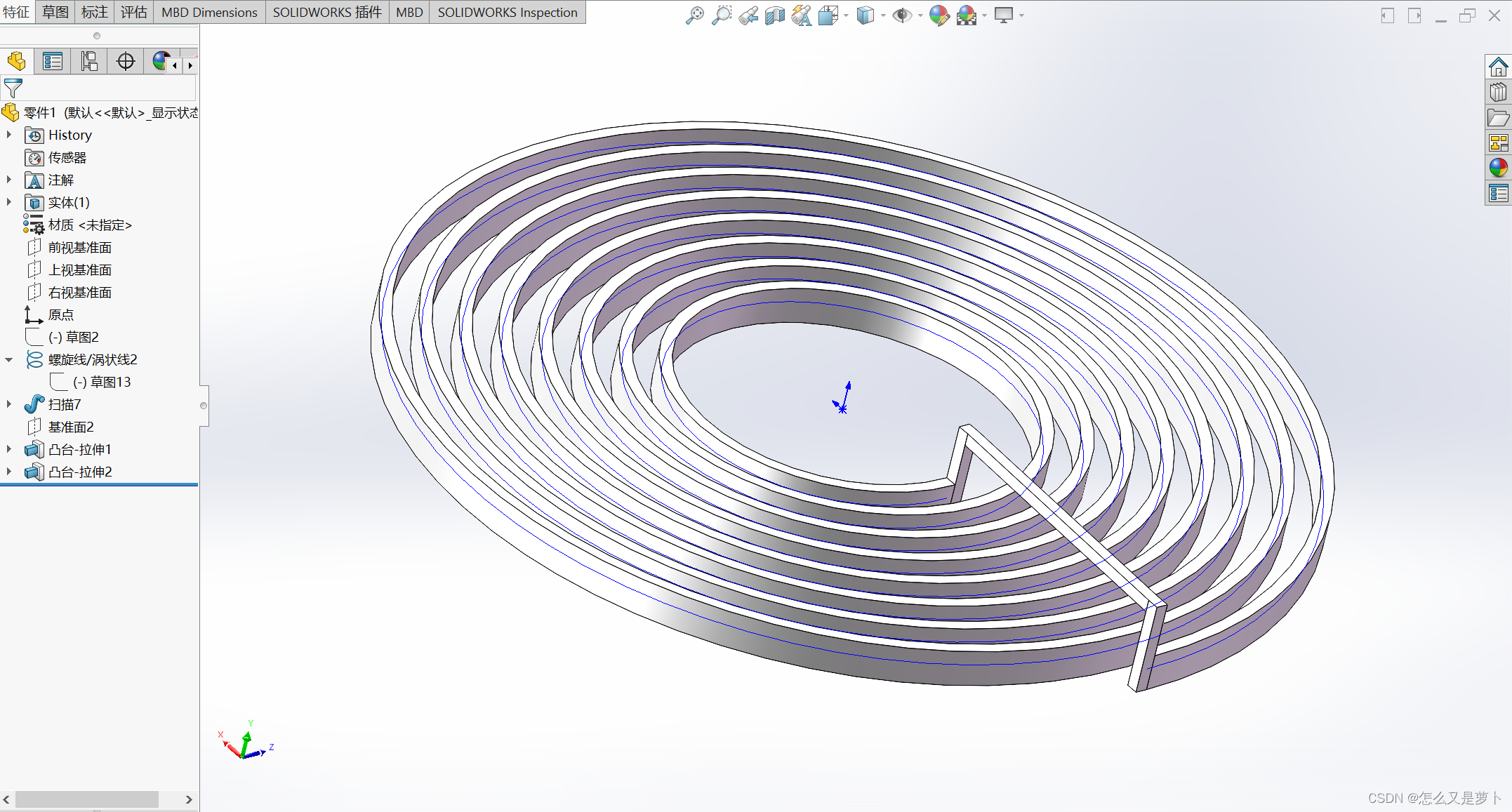 SolidWorks绘制Maxwell仿真用带桥接的三维平板螺旋线圈