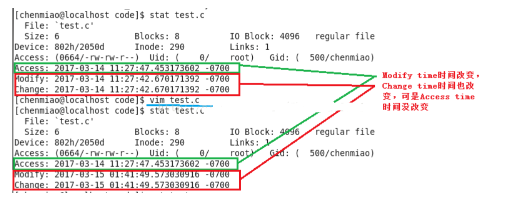 【linux】stat文件属性中三个时间的区别（Access time,Modify time,Change time）