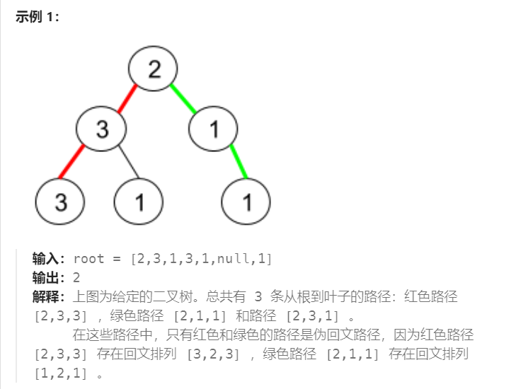 二叉树:leetcode1457. 二叉树中的伪回文路径