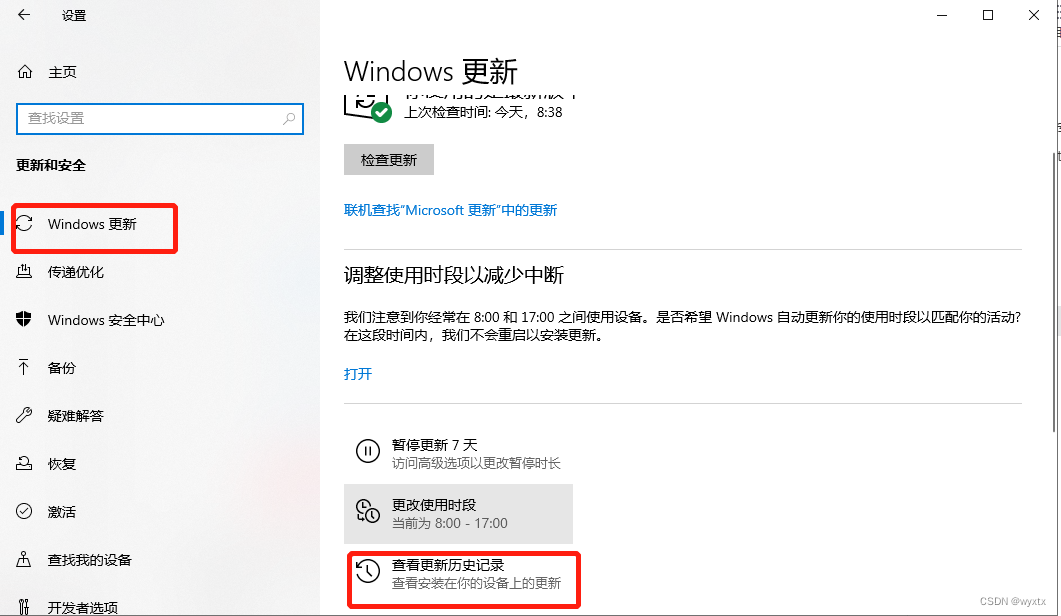 查看更新历史记录