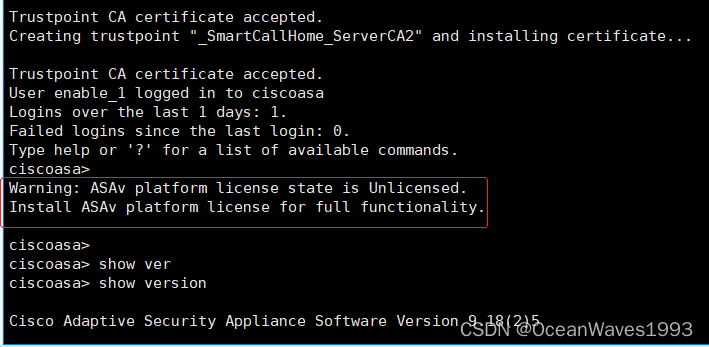 cisco ASAv 9.18在GNS3里面报没有授权，是误报