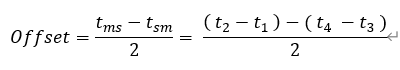 Offset=(t_ms-t_sm)/2=  (( t_2-t_1  )-( t_4  -t_3  ))/2