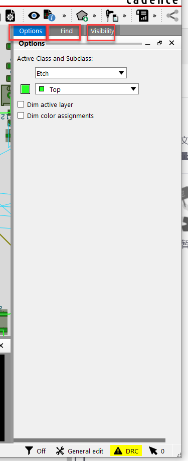 Cadence Allegro17.4 的option页和Find和Visibity页平铺_allegro pcb designer find ...