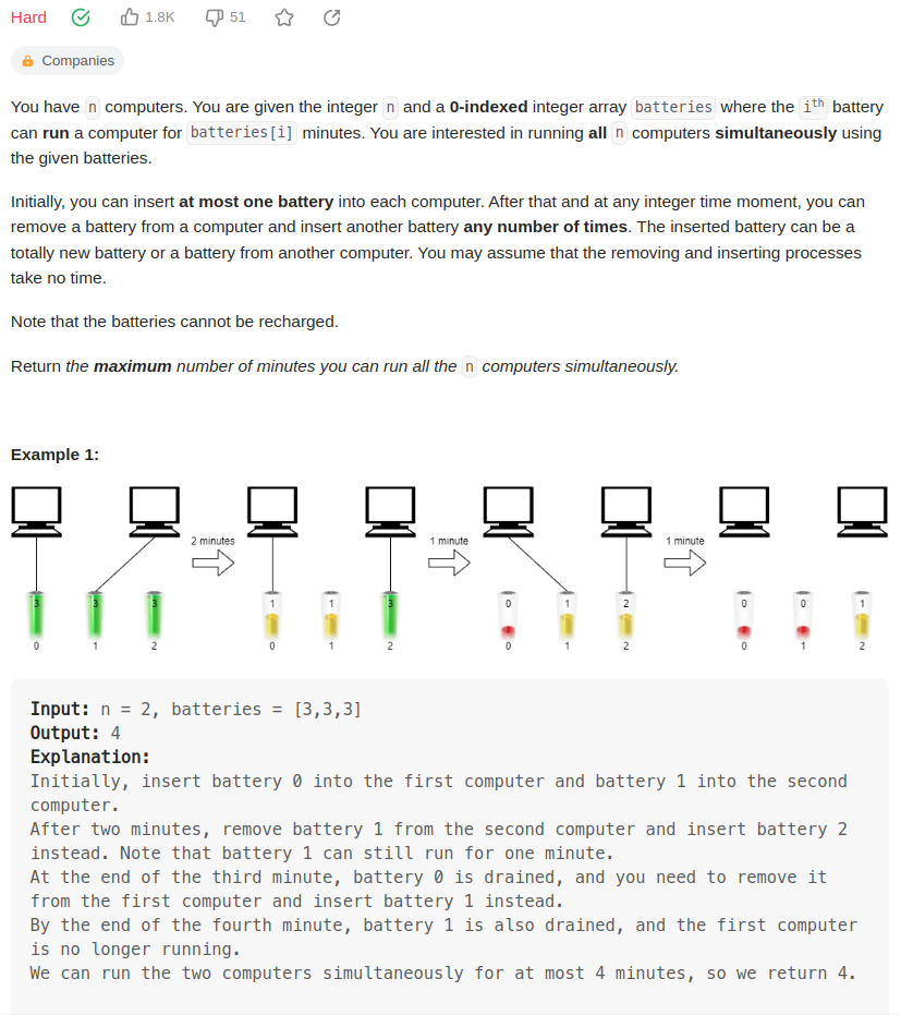 leetcode 2141. Maximum Running Time of N Computers（N台计算机的最大运行时间）