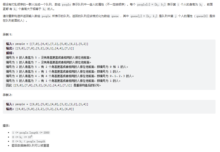 leetcode：406. 根据身高重建队列-CSDN博客